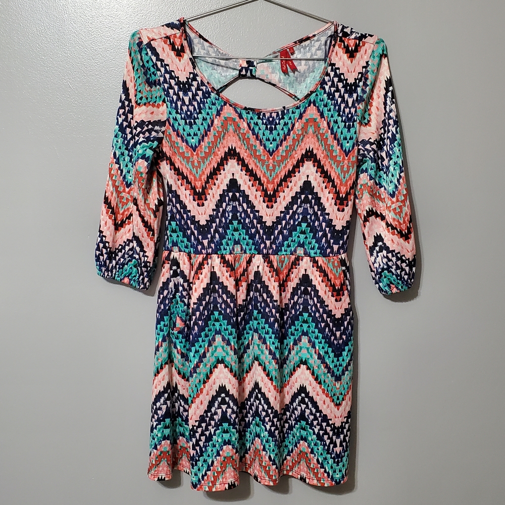 Red Camel Vibrant Chevron Geometric Pattern Dress Girls Size L